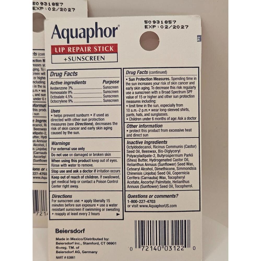 Aquaphor Lip Repair Stick + Sunscreen - two| NEW| Exp. 2/2027 - Picture 5 of 5